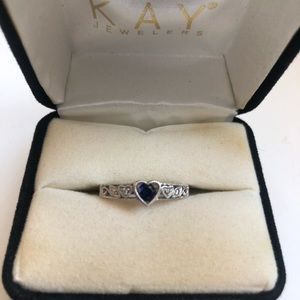 Blue Sapphire and Diamond Heart Ring - Size 7